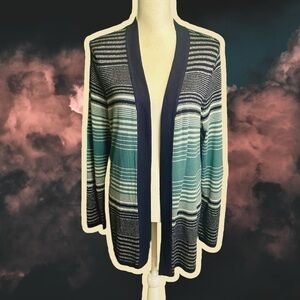 Talbots Navy and Teal Striped Cardigan